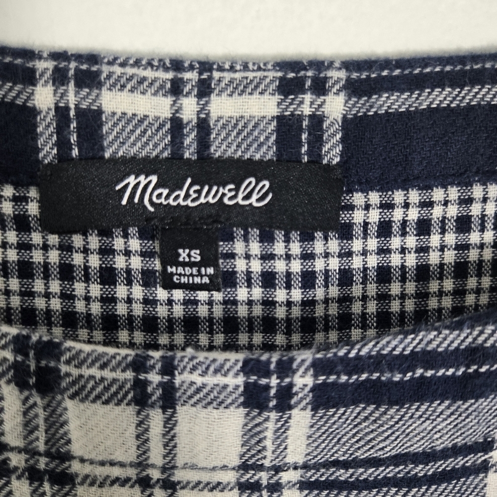 Madewell Navy White Plaid 3/4 Sleeves Top Blouse - Picture 6 of 8
